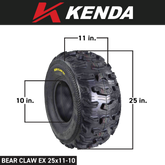 Kenda Bearclaw EX K573 - 25x11-10 Rear Tires for All Terrain (ATV), UTV, and Side by Side (SxS) Vehicles - 6-Ply - Bear Claw EX 25x11x10 (2-Pack)